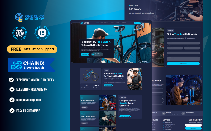 Chainix – Kit modello Elementor per WordPress per la riparazione di biciclette