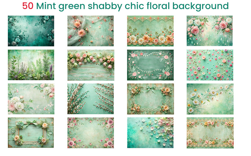 50 薄荷绿色破旧别致花卉背景