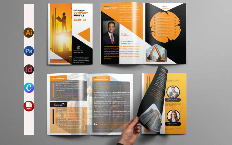Modèle de brochure de présentation d'une entreprise de construction créative