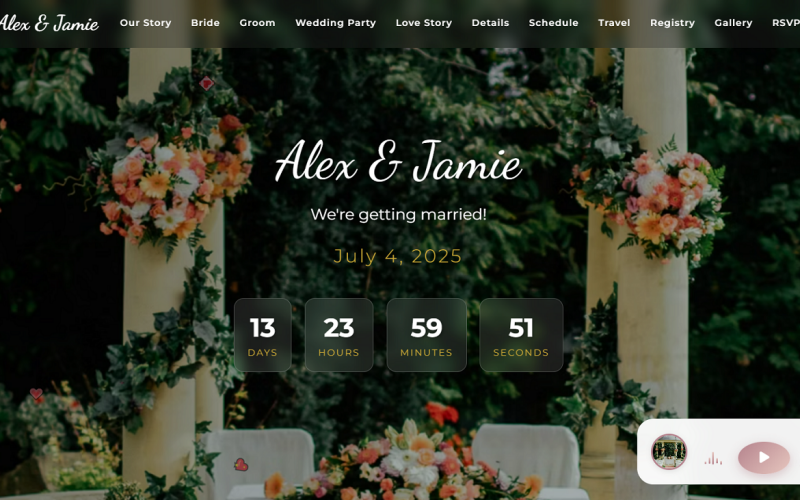 Momentos Encantados - Modelo HTML de Casamento Animado Elegante de Uma Página