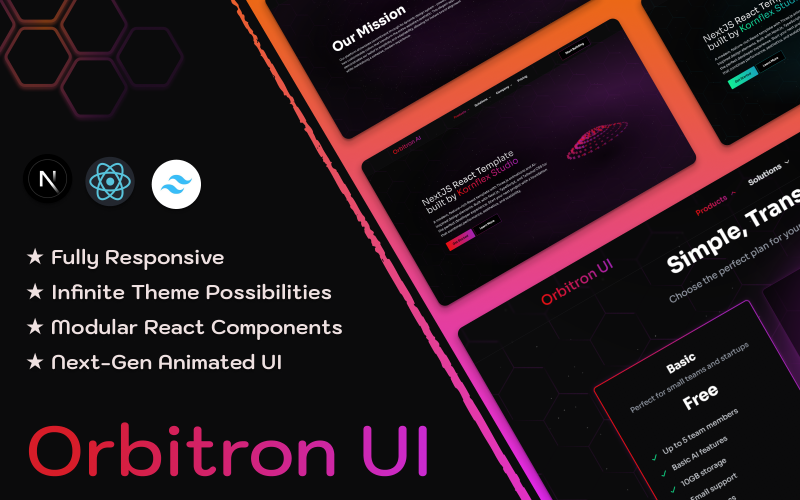 Orbitron UI – Modèle de page de destination avec thème sombre dans Nextjs et Reactjs