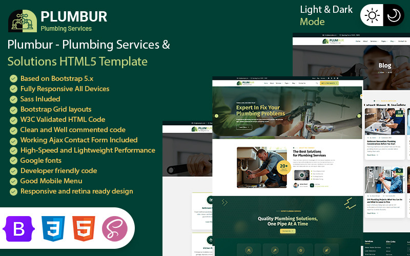 Plumbur – HTML5-Vorlage für Sanitärdienstleistungen und -lösungen