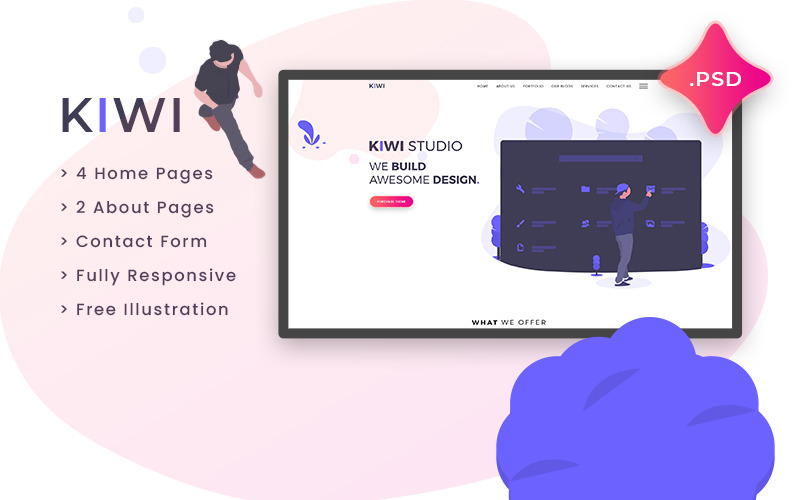 Modelo de página única em PSD para agência web criativa Kiwi