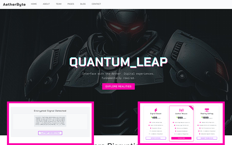 AetherByte – Kreative Glitch-Technologie-HTML-Vorlage