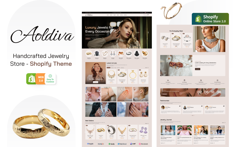 Aoldiva – тема Shopify для розкішних ювелірних виробів та модних аксесуарів