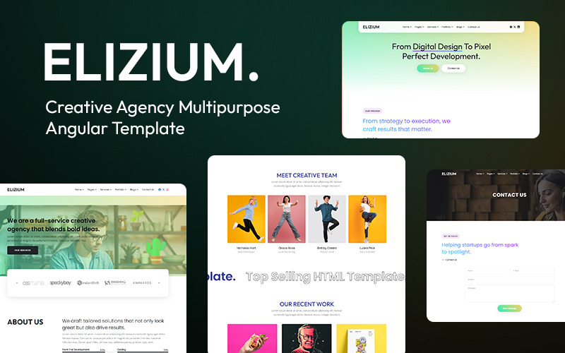Elizium - Kreativ affärsverksamhet och innovativ Angular-mall
