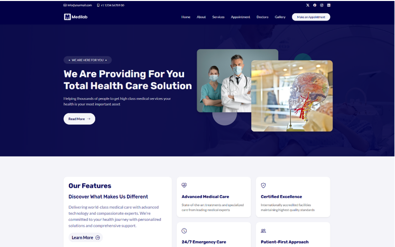 Medilab - HTML Tıbbi Açılış Sayfası Şablonu