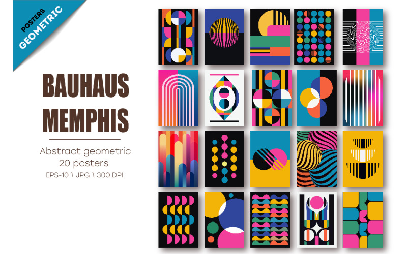 Abstrakt geometrisk Bauhaus, Memphis. 20 affischer.