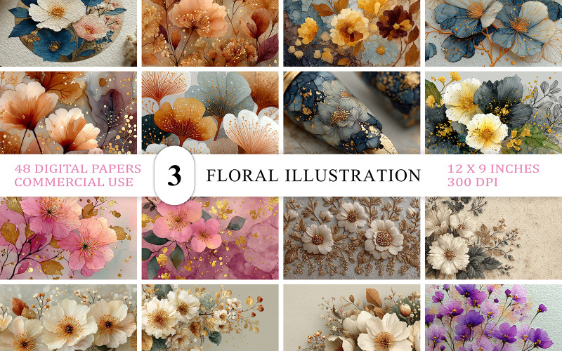 Fleurs élégantes à l'aquarelle | Ensemble de cliparts floraux de luxe | Fond floral doré de qualité supérieure