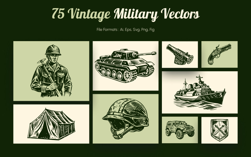 Modernes Vintage Militärkunst-Set
