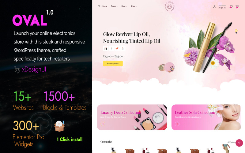 Oval - Negozio di bellezza e spa moderno Tema WordPress Woocommce e Elementor Ready