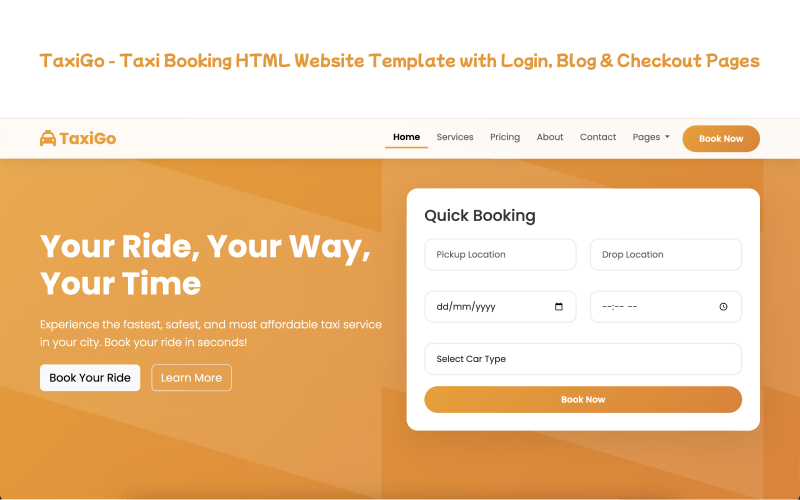 TaxiGo – HTML-Website-Vorlage zur Taxibuchung mit Anmelde-, Blog- und Checkout-Seiten