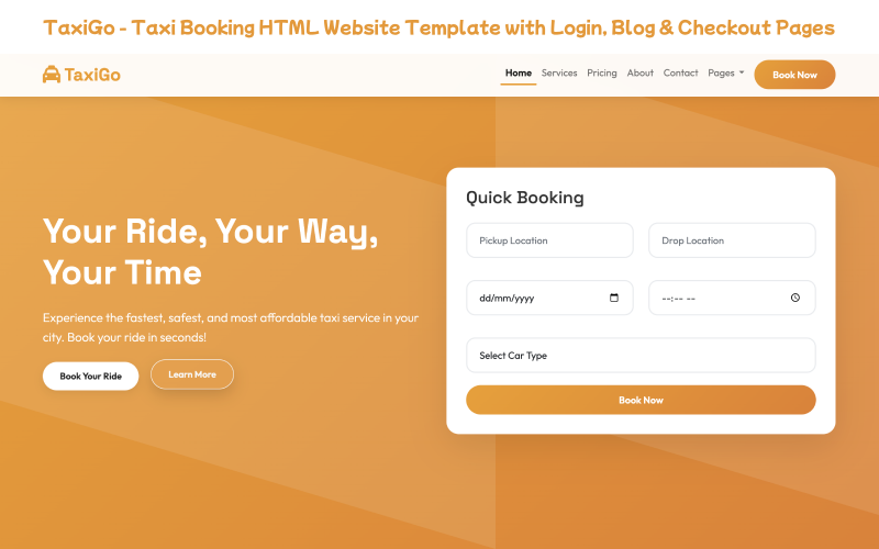 TaxiGo - Taxi Booking HTML Website Template with Login, Blog & Checkout Pages