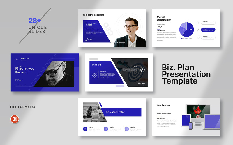 Blue Business Plan PowerPoint Template - TemplateMonster