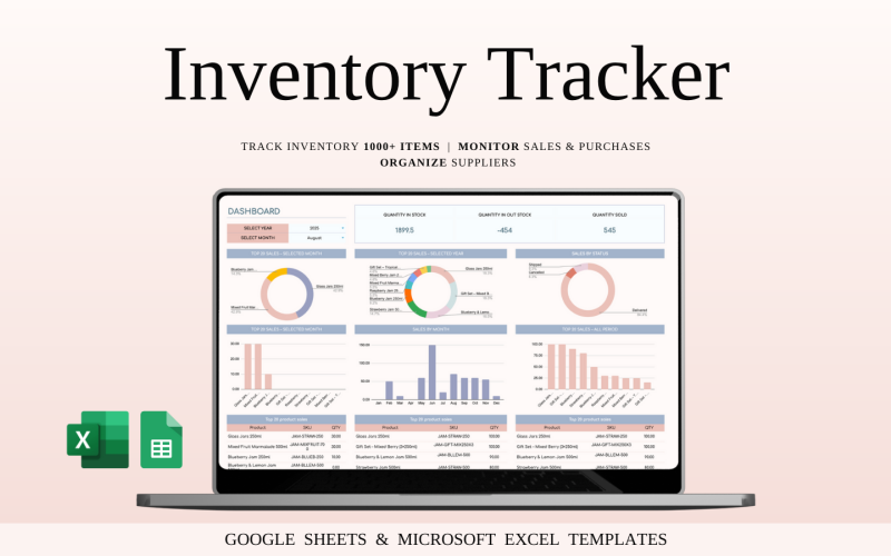 Inventory Tracker Spreadsheet Template for Google Sheets and Excel