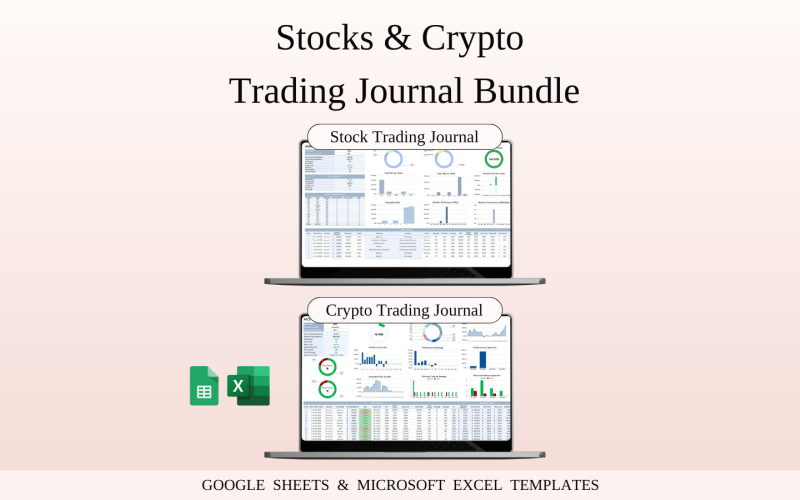 Paquete de trading de acciones y criptomonedas | Plantillas de hoja de cálculo para Google Sheets y Excel