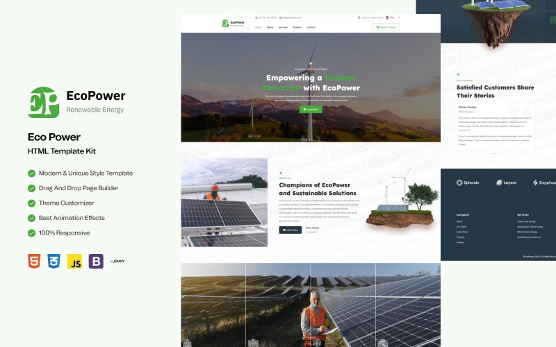 Ecopower – Modèle de site web HTML réactif pour les solutions d'énergie verte et solaire