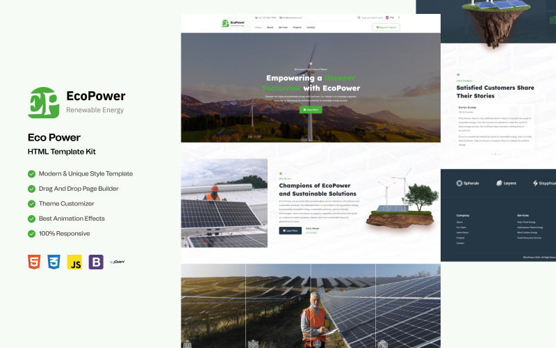 Ecopower – responsywny szablon witryny HTML dla rozwiązań z zakresu zielonej energii i energii słonecznej