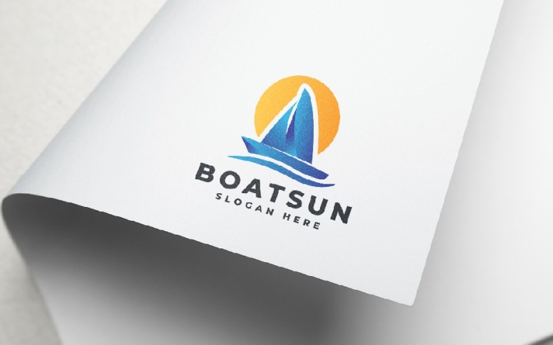Modello di logo per barca a vela con sole