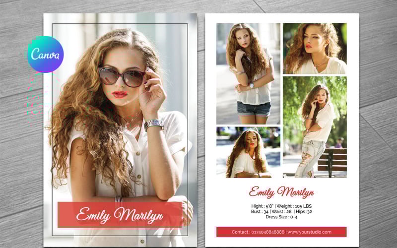 Modeling Comp Card Template Canva #532779 - TemplateMonster