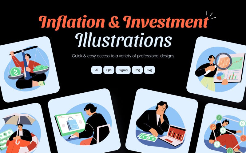 Sada ilustrací inflace a investic
