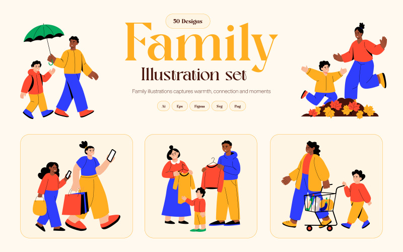 Conjunto de ilustraciones artísticas familiares
