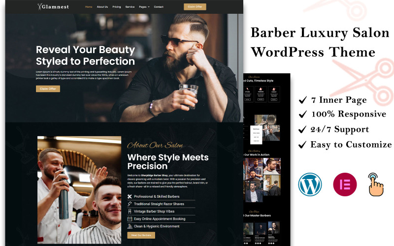Glamnest - WordPress šablona pro luxusní salon a holičství
