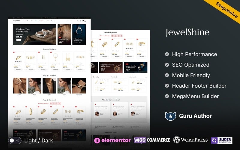 Jewelshine - Biżuteria i diamenty Elementor WooCommerce Responsywny motyw
