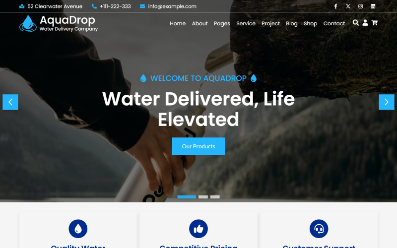 Aquadrop – szablon strony internetowej React dla firmy dostarczającej wodę