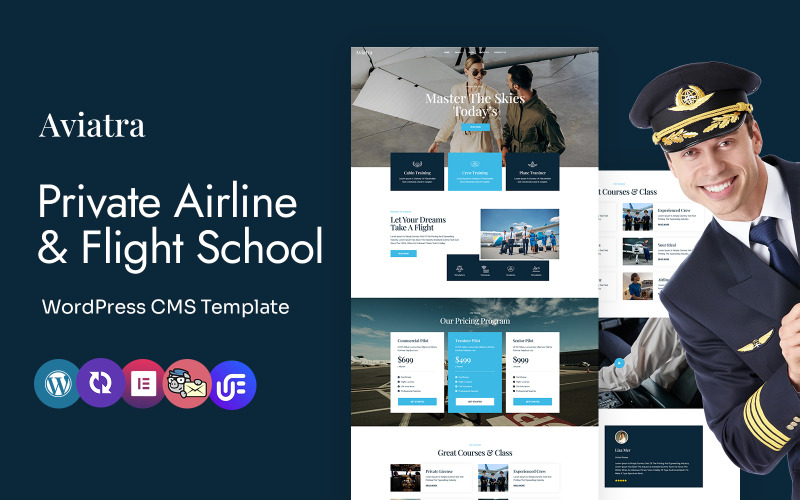 Aviatra - 私人航空公司和飞行学校多用途 WordPress Elementor 主题