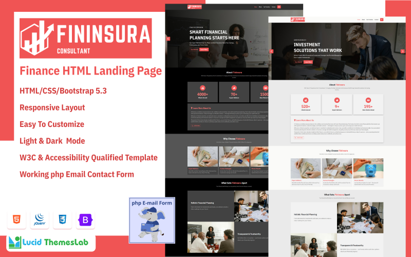 Fininsura - Modello di landing page HTML per società finanziaria