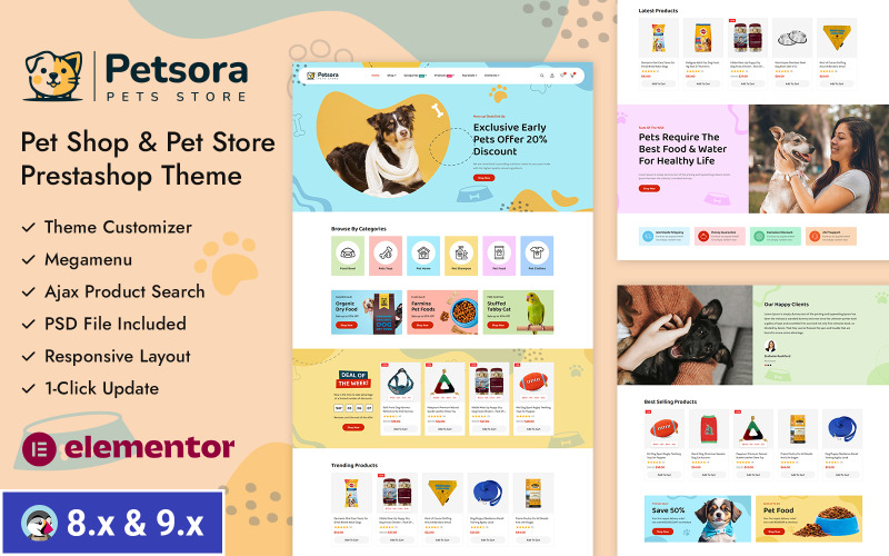 Petsora - Tema adaptable para Prestashop para tiendas de mascotas y comida para mascotas