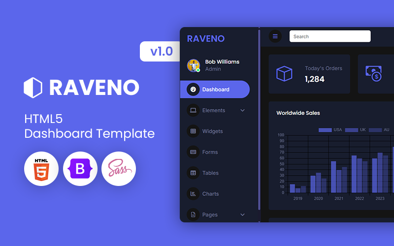 Raveno - Szablon HTML5 administratora pulpitu nawigacyjnego