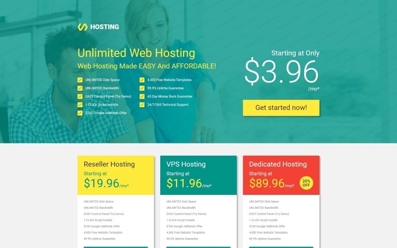 Hosting Responsive Landing Page Template
