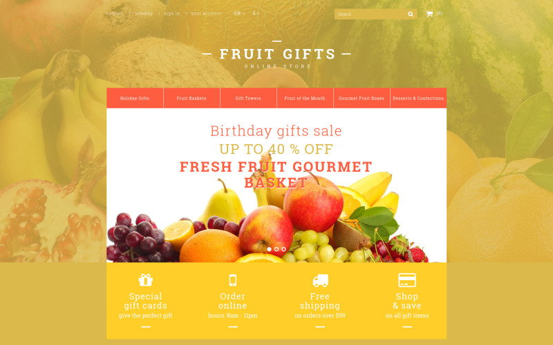Тема PrestaShop для подарочной корзины свежих фруктов