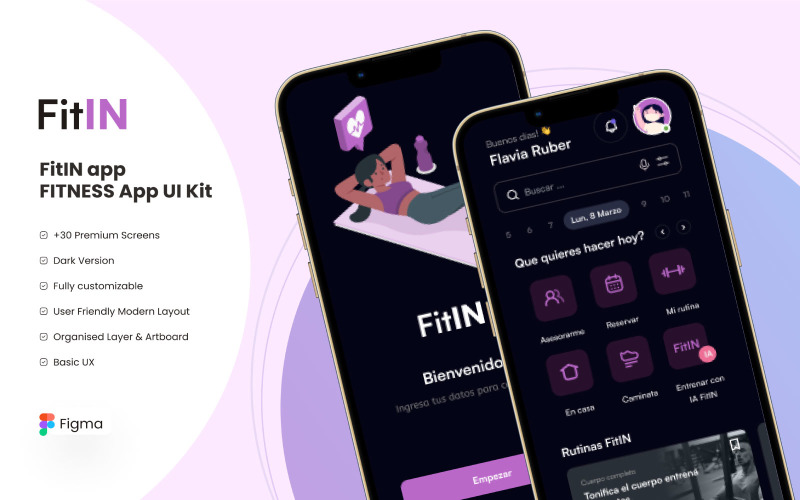 FitIN - Plantilla de aplicación móvil de Figma para fitness