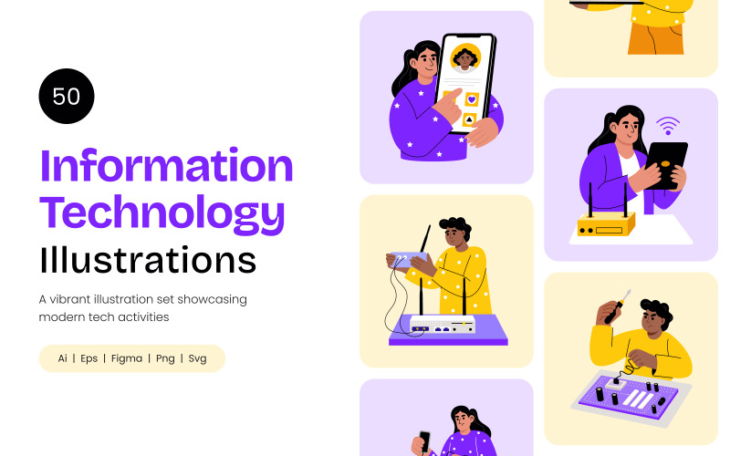Nowoczesny zestaw ilustracji informatycznych
