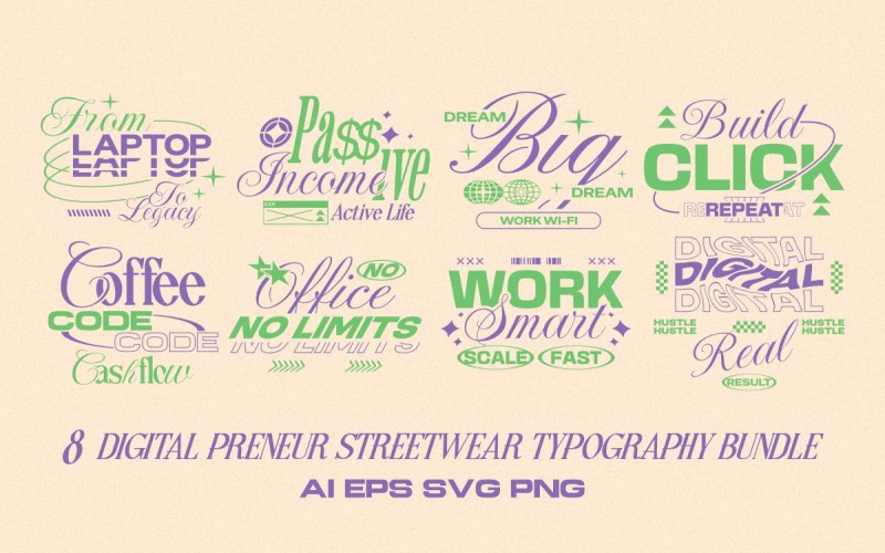 Ensemble de modèles de t-shirts typographiques pour streetwear de Digital Prenuer