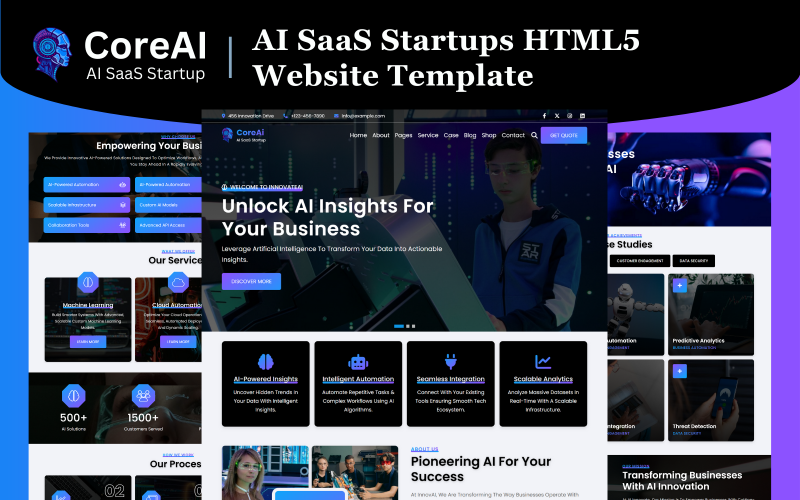 CoreAI – szablon strony internetowej HTML5 dla startupów AI SaaS