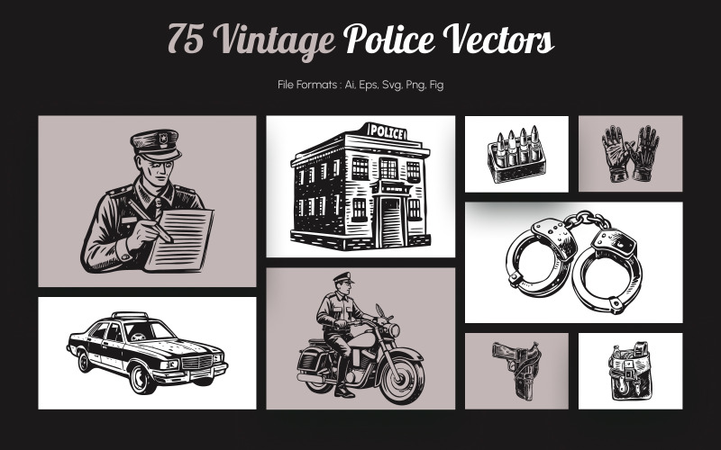 Moderní vintage policejní umělecká sada
