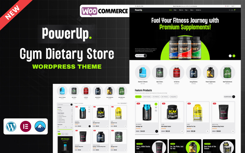 PowerUp – Egészségügyi és fitnesz kiegészítő WooCommerce áruház WordPress sablon