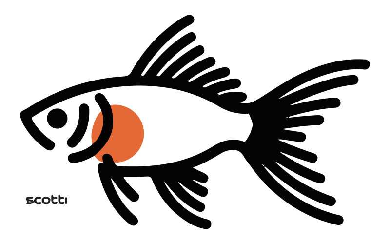 En minimalistisk skildring av en guldfisk