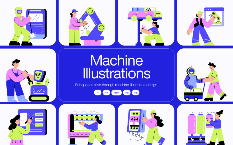 Conjunto de arte de ilustração de máquina