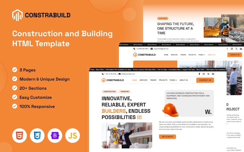 ConstraBuild – Modèle HTML pour l'immobilier et la construction