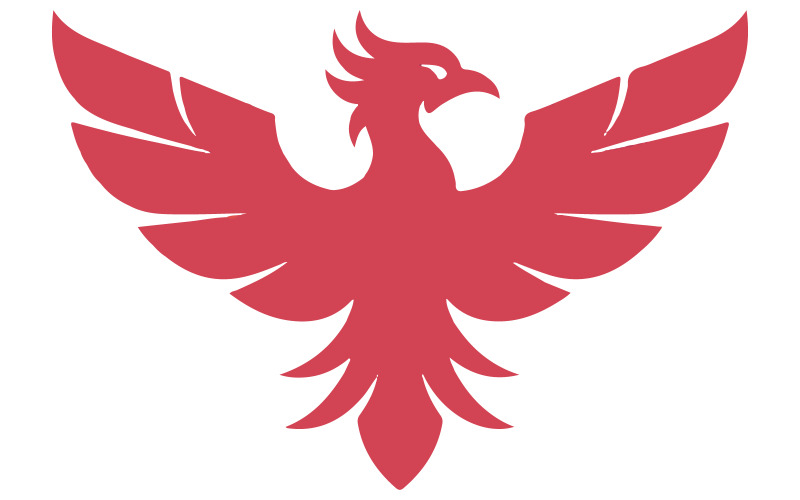 Ein Logo-Design mit einer stilisierten Silhouette des Vogels Phönix