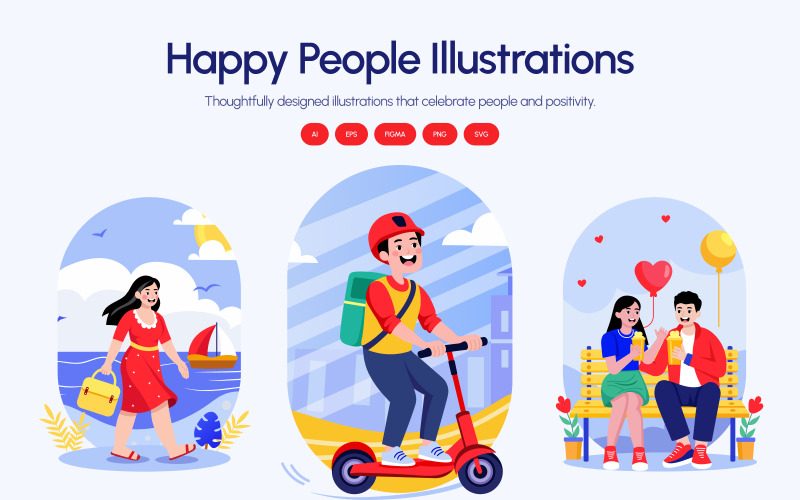 Glückliche Menschen Illustration Kunst Set