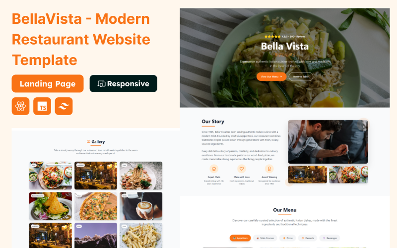 BellaVista - Moderne restaurantwebsitesjabloon (React + TailwindCSS)