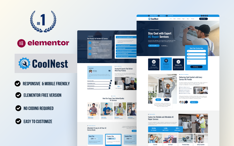 CoolNest – WordPress Elementor-sjabloonkit voor airconditioningreparatie en HVAC-services