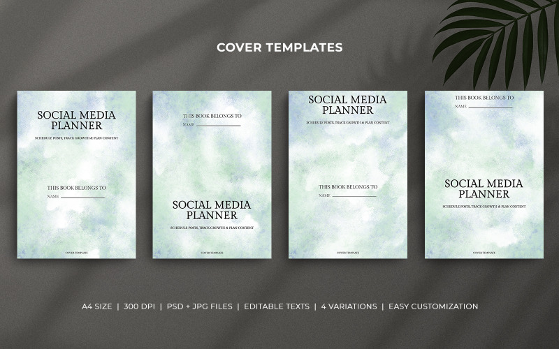 Couvertures de planificateurs pour réseaux sociaux – Motif aquarelle vert et violet, modèles PSD modifiables