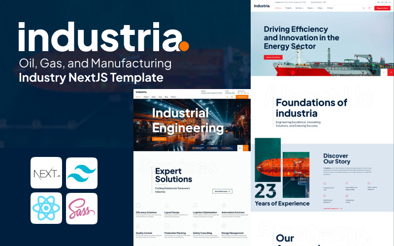 Industria - Moderne olie-, gas- en industriële techniek NextJS en TailwindCSS-sjabloon